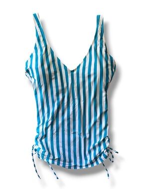 NWT Catalina Turquoise/White Striped Tankini Top w Adjustable Straps Size Large